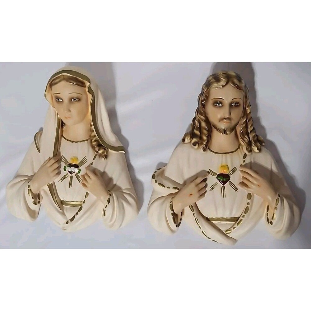Mich Comp 1957 Religious CATH. Immaculate Sacred Heart Jesus Mary Wall Plaque 3D